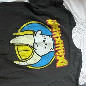 Bananya Black Tee with Cat and Banana Graphic